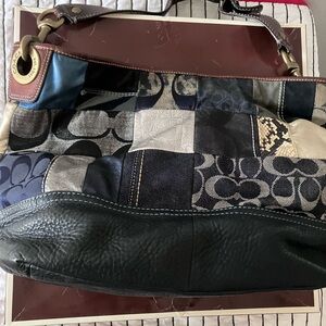 Coach Patchwork Shoulder Bag in Black, Navy & Brown